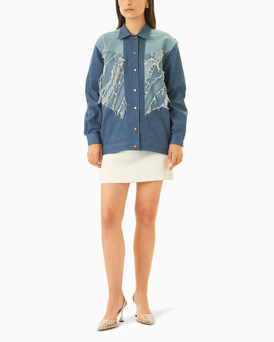 True Blue Distressed Shacket