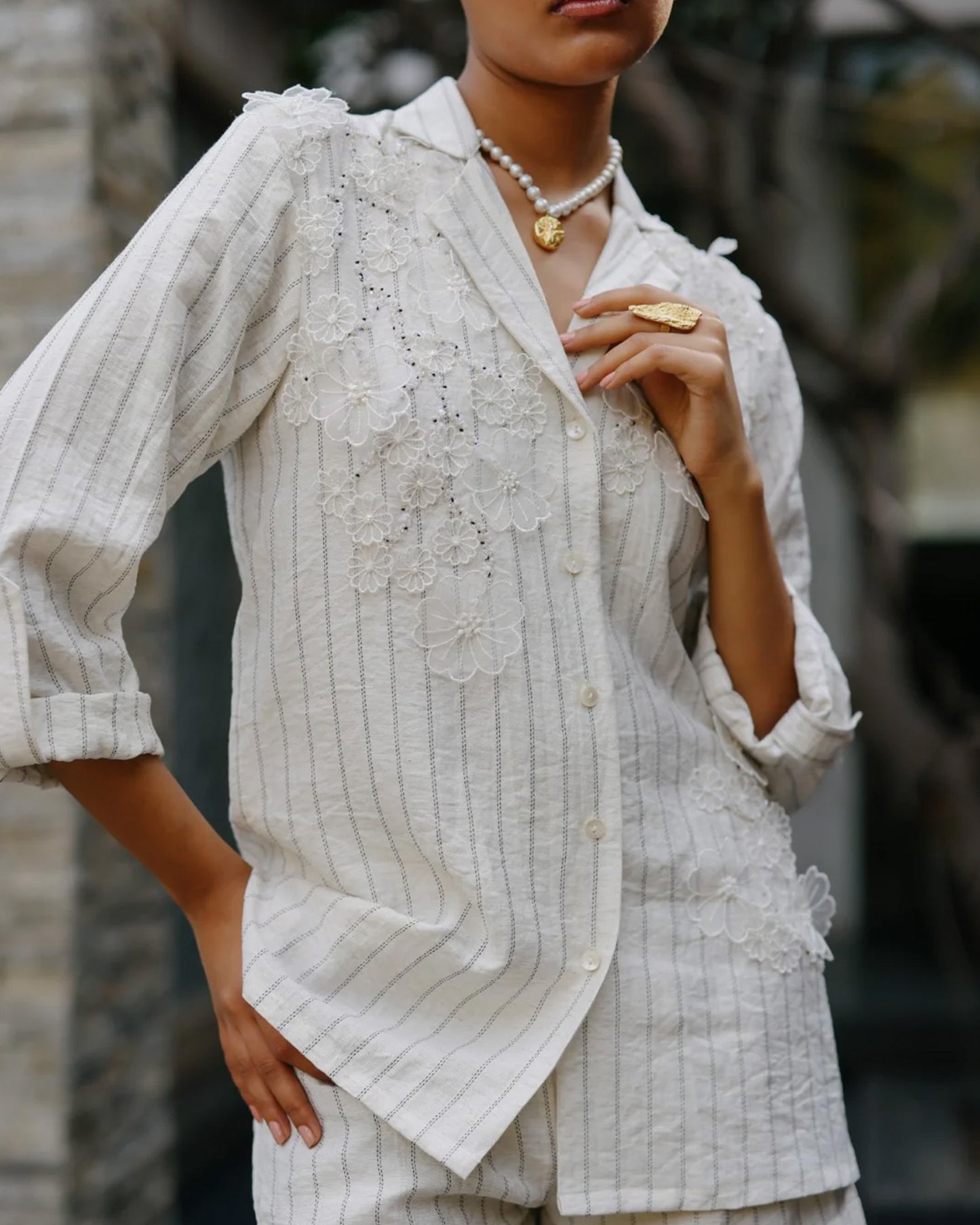 Celeste Cotton Linen Beadwork Co-ord Set