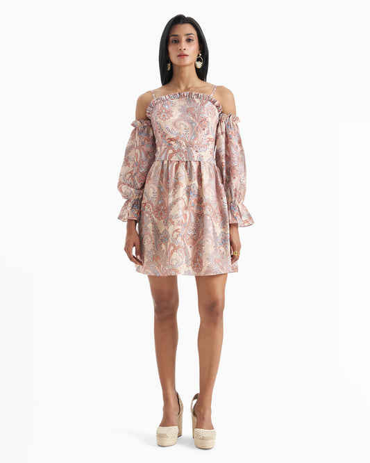 Sunset Paisley Off Shoulder Dress