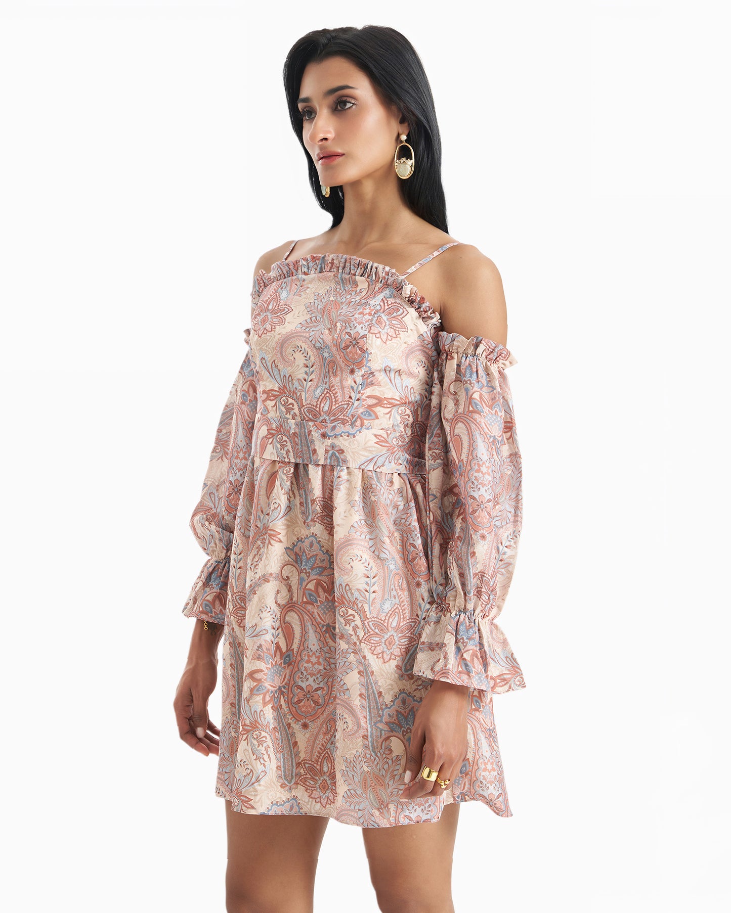 Sunset Paisley Off Shoulder Dress