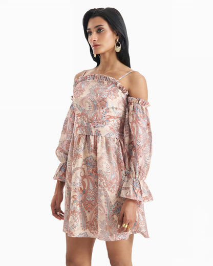 Sunset Paisley Off Shoulder Dress