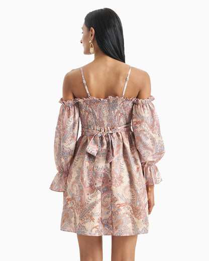 Sunset Paisley Off Shoulder Dress