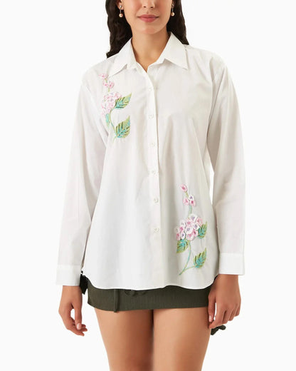 Ivory Meadow Thread Embroidery Shirt