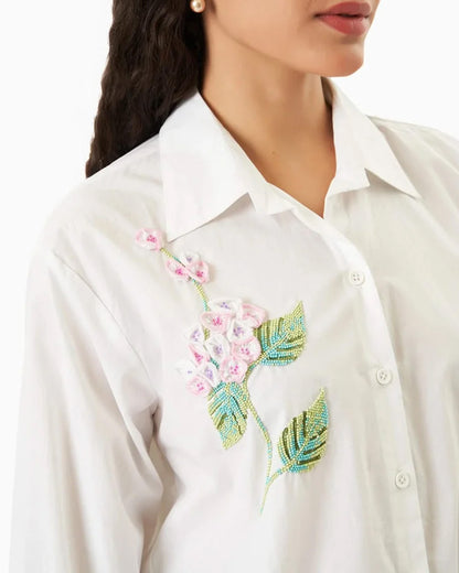 Ivory Meadow Thread Embroidery Shirt