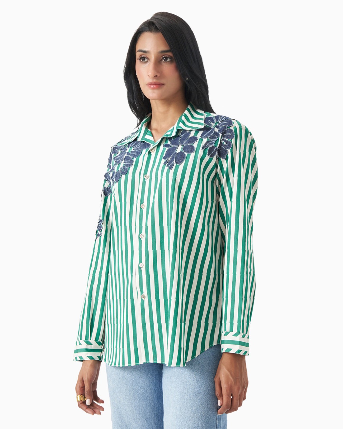 Emerald Bloom Stripe Shirt