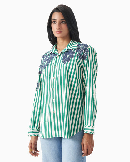 Emerald Bloom Stripe Shirt