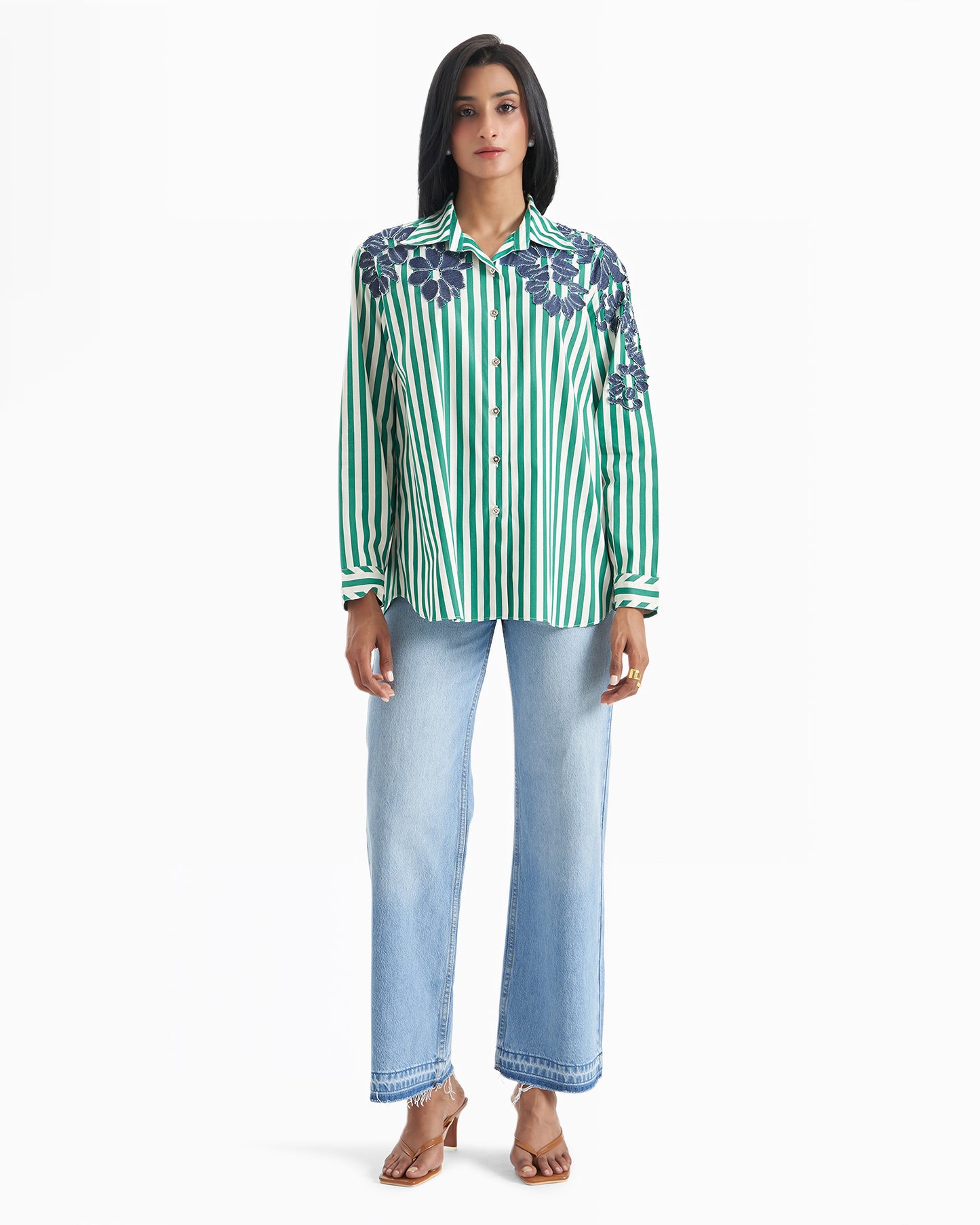 Emerald Bloom Stripe Shirt
