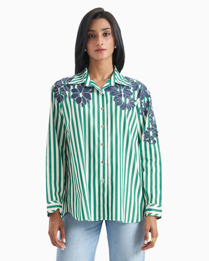 Emerald Bloom Stripe Shirt