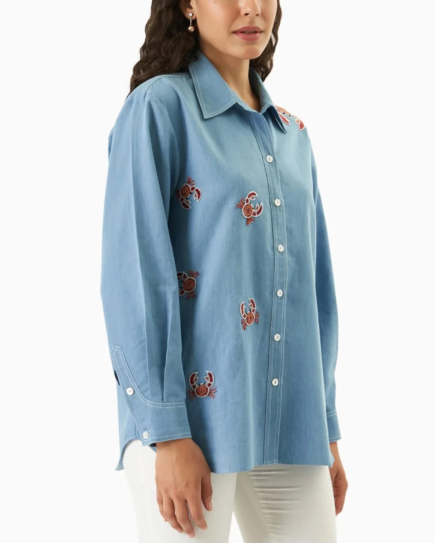 Crabby Beaded Embroidered Shirt