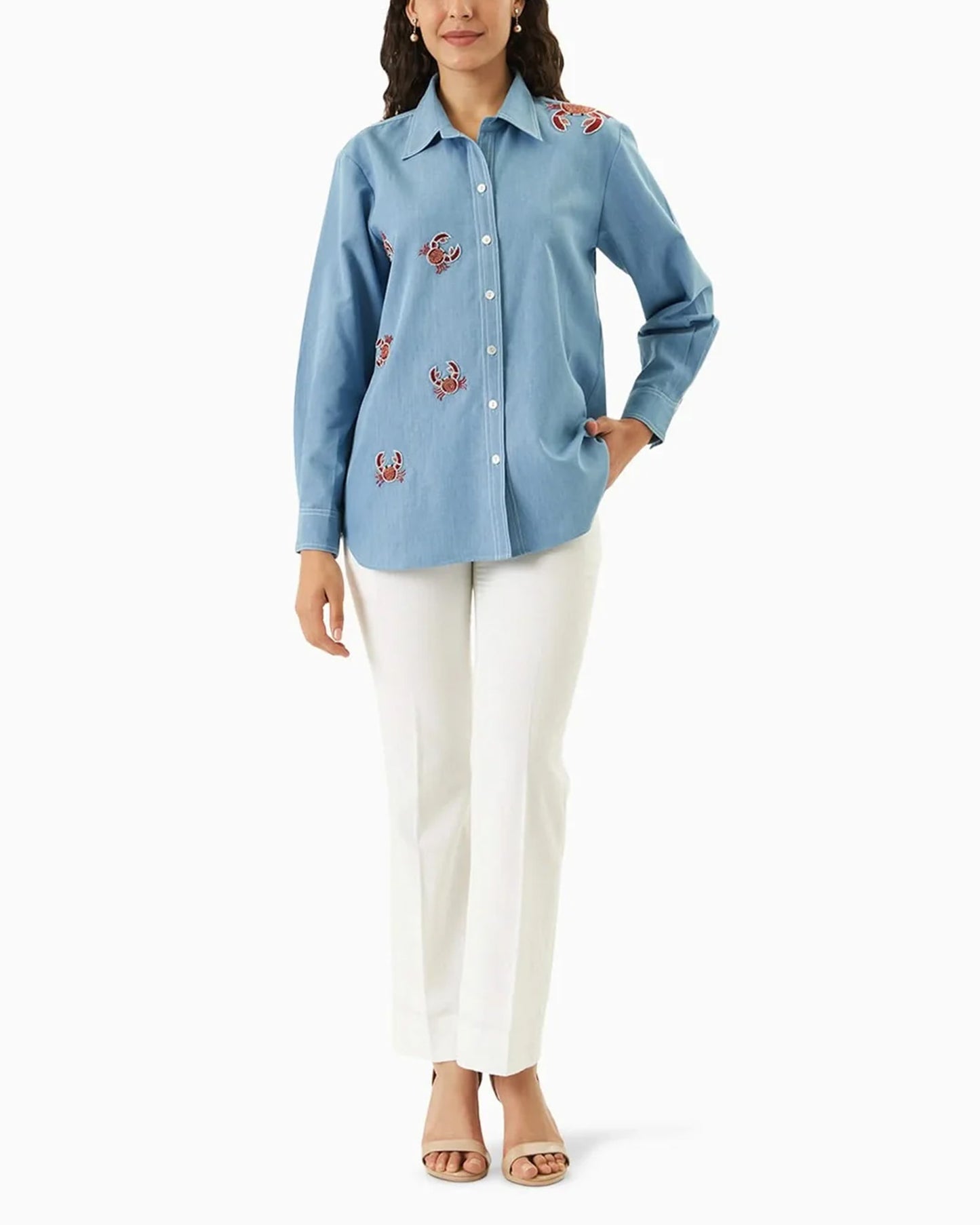 Crabby Beaded Embroidered Shirt