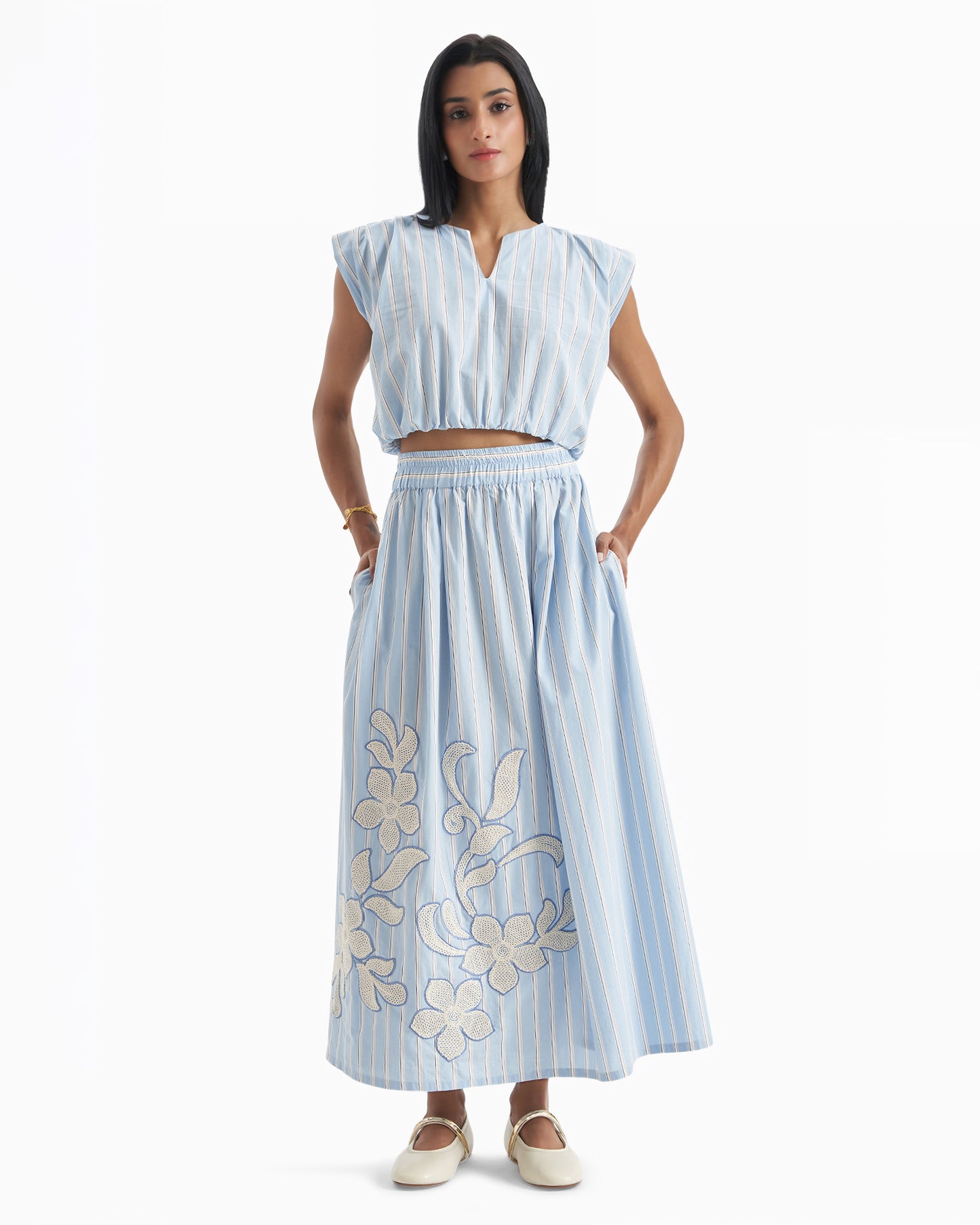 Blue Meadow Stripe Skirt Set