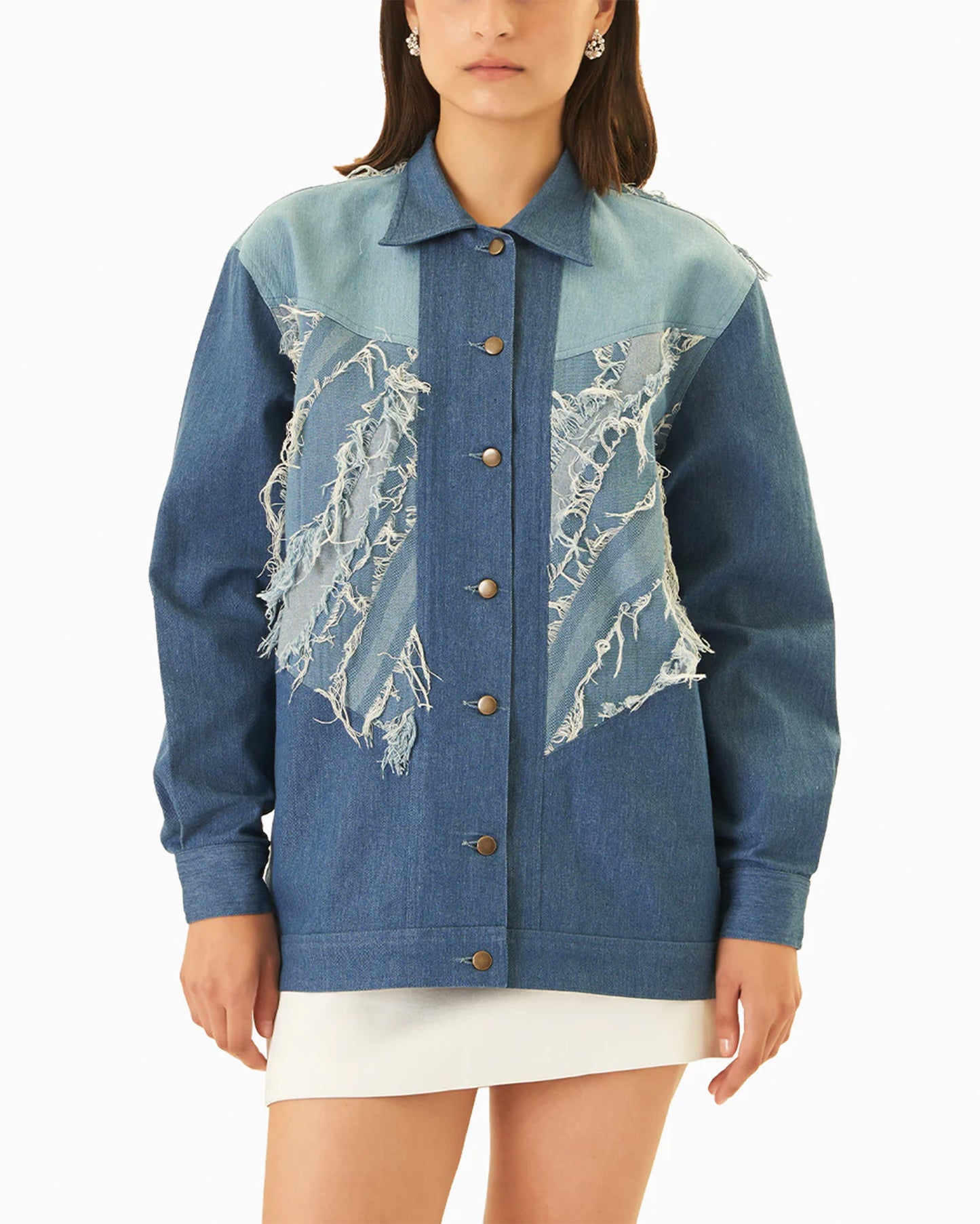 True Blue Distressed Shacket