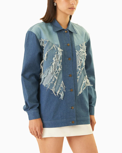 True Blue Distressed Shacket