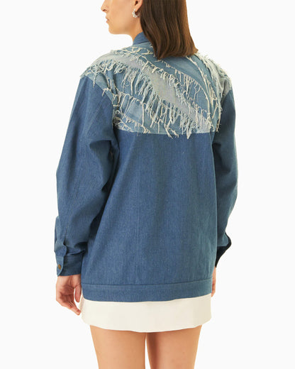 True Blue Distressed Shacket
