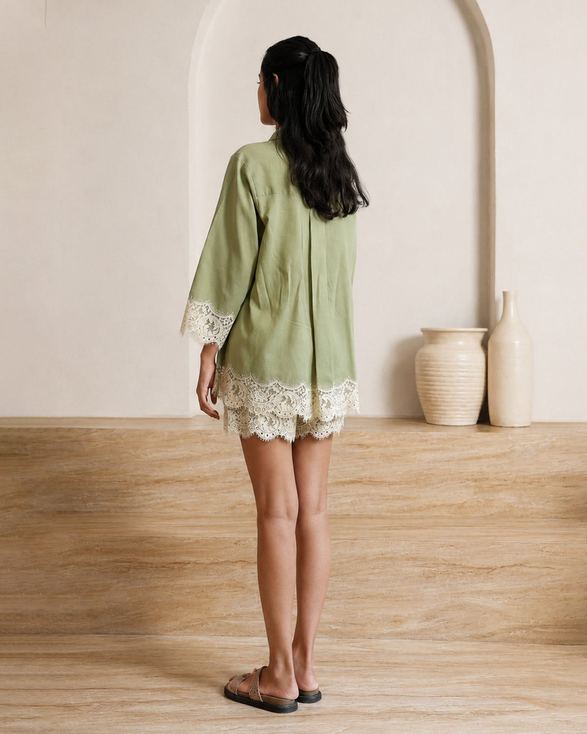 Sage Lace Shorts Set