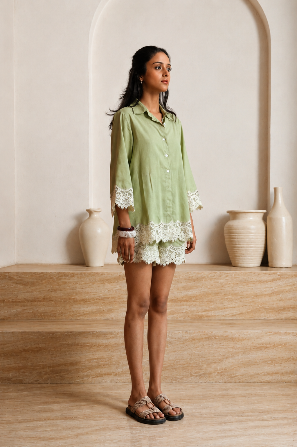 Sage Lace Shorts Set