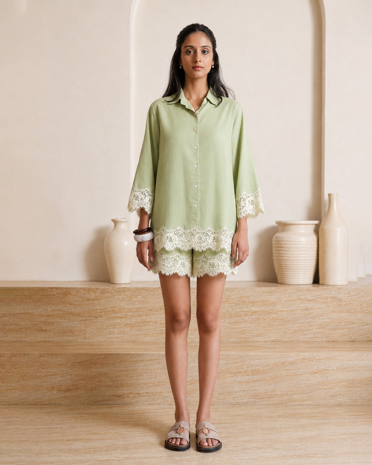 Sage Lace Shorts Set