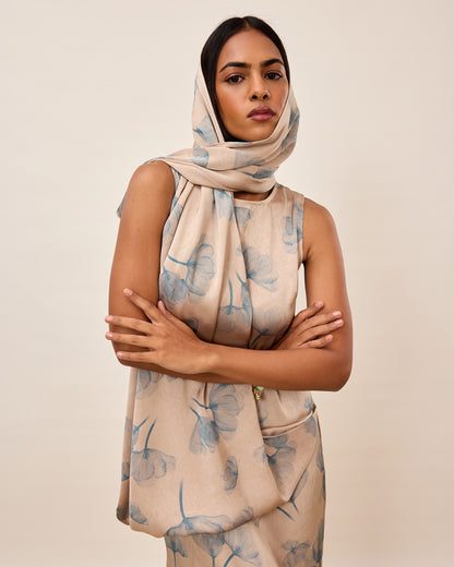 Soft Bloom Sleeveless Drape Midi Dress