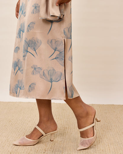 Soft Bloom Sleeveless Drape Midi Dress