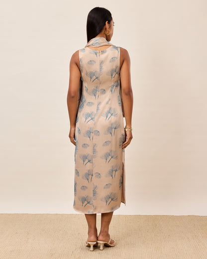 Soft Bloom Sleeveless Drape Midi Dress