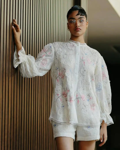 Azure White Scallop Shirt