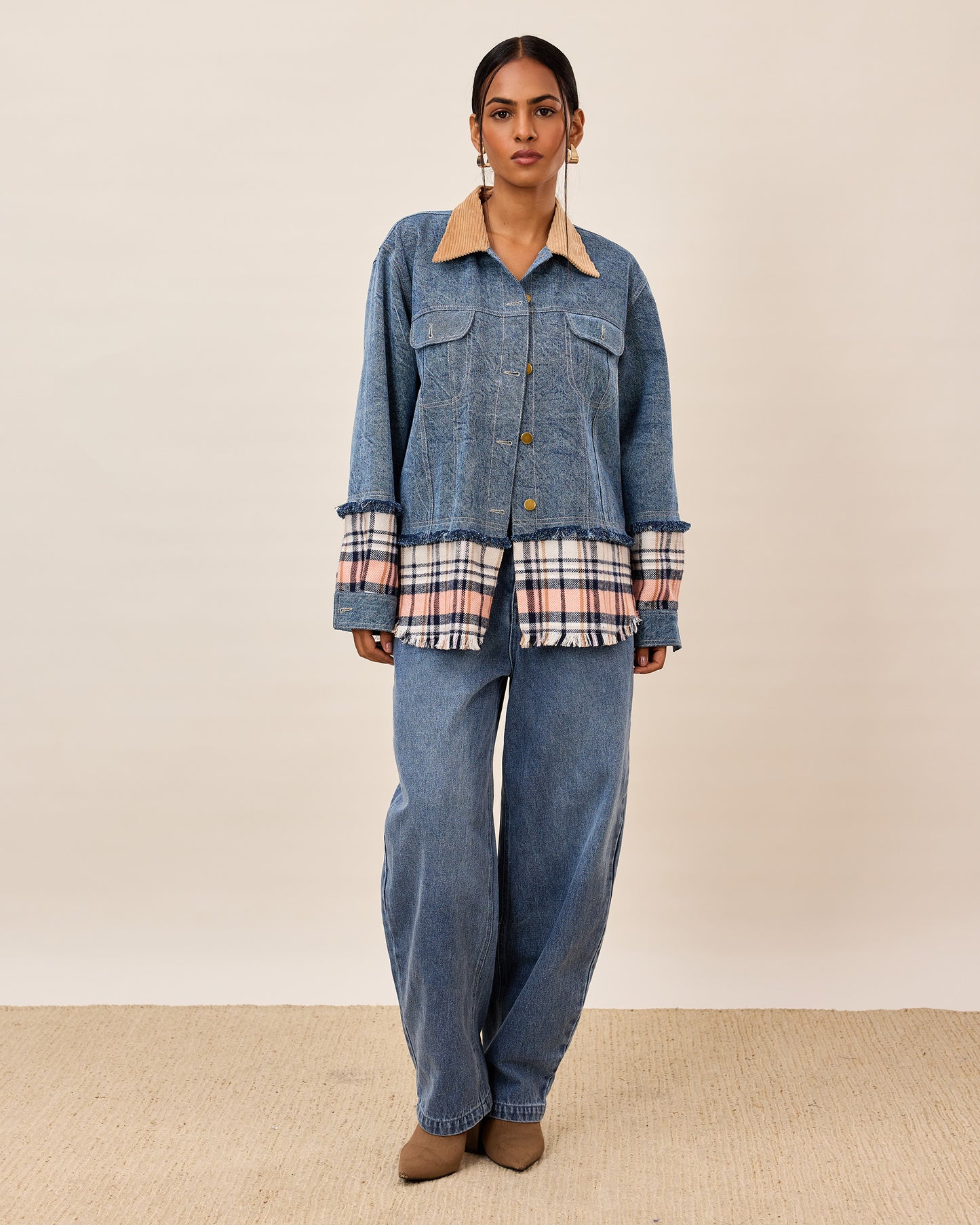 Denim And Plaid Fusion Jacket