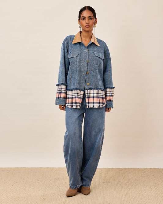 Denim And Plaid Fusion Jacket