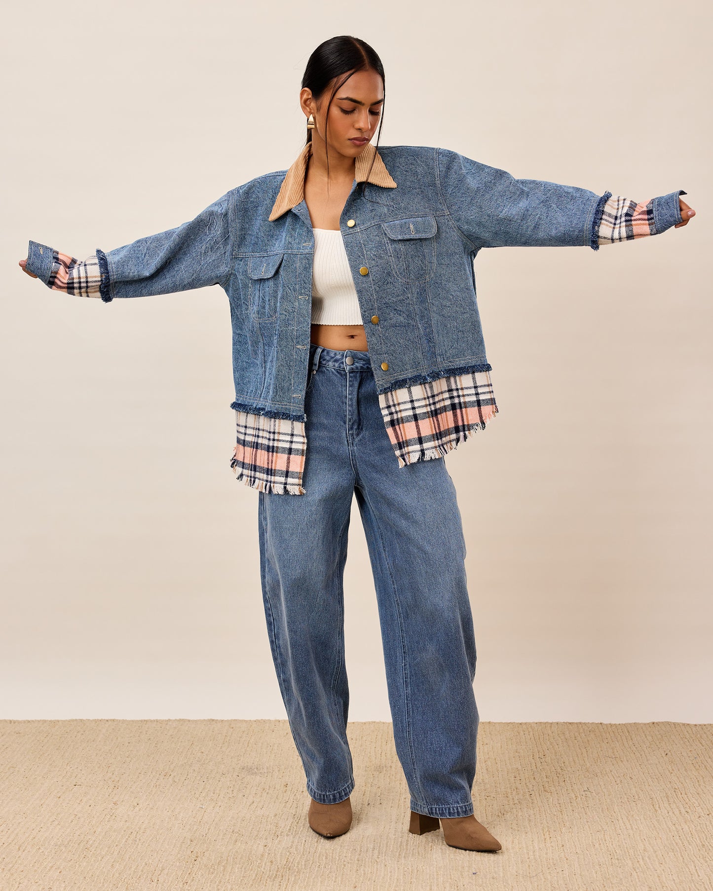 Denim And Plaid Fusion Jacket