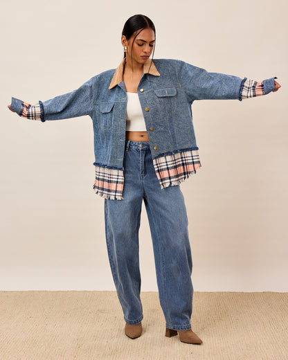 Denim And Plaid Fusion Jacket