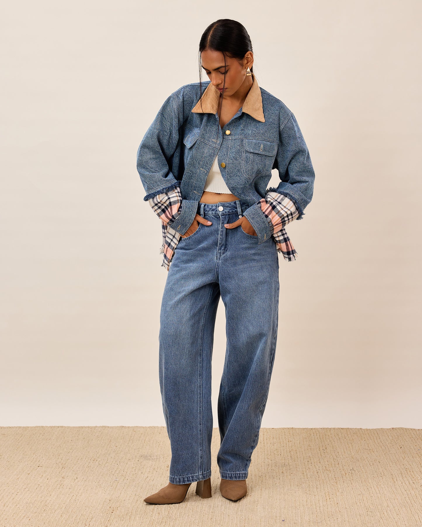 Denim And Plaid Fusion Jacket