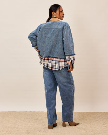 Denim And Plaid Fusion Jacket