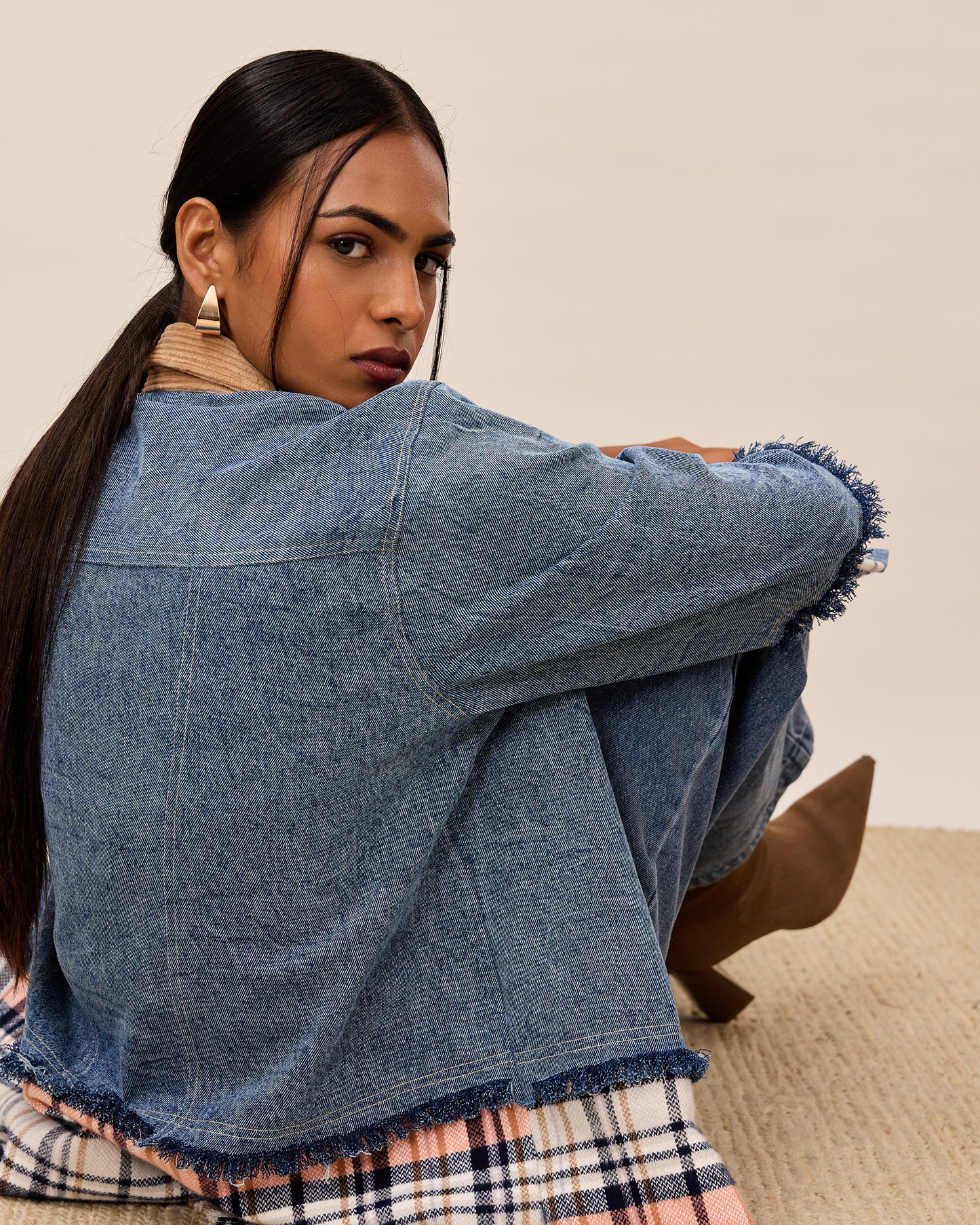 Denim And Plaid Fusion Jacket