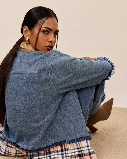 Denim And Plaid Fusion Jacket