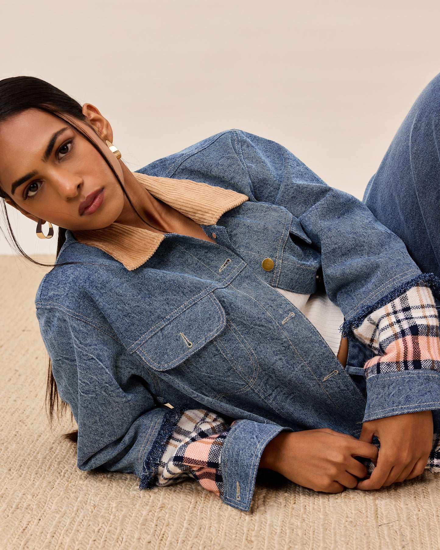 Denim And Plaid Fusion Jacket