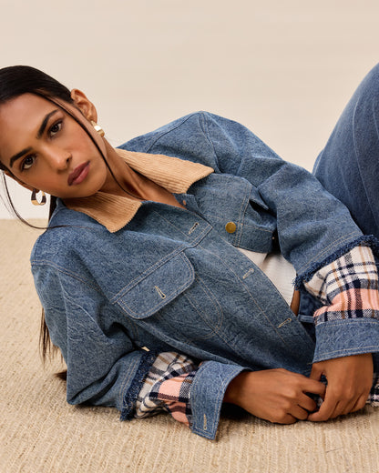 Denim And Plaid Fusion Jacket
