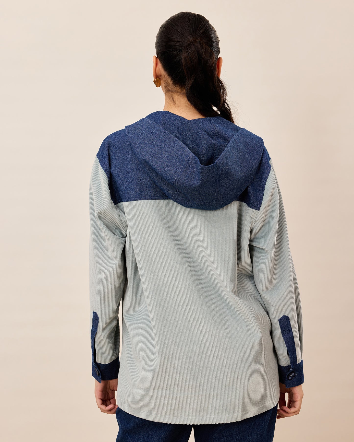 Two Tone Floral Corduroy Hoodie