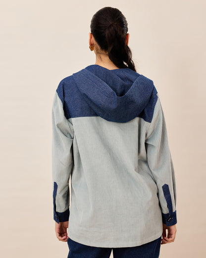 Two Tone Floral Corduroy Hoodie