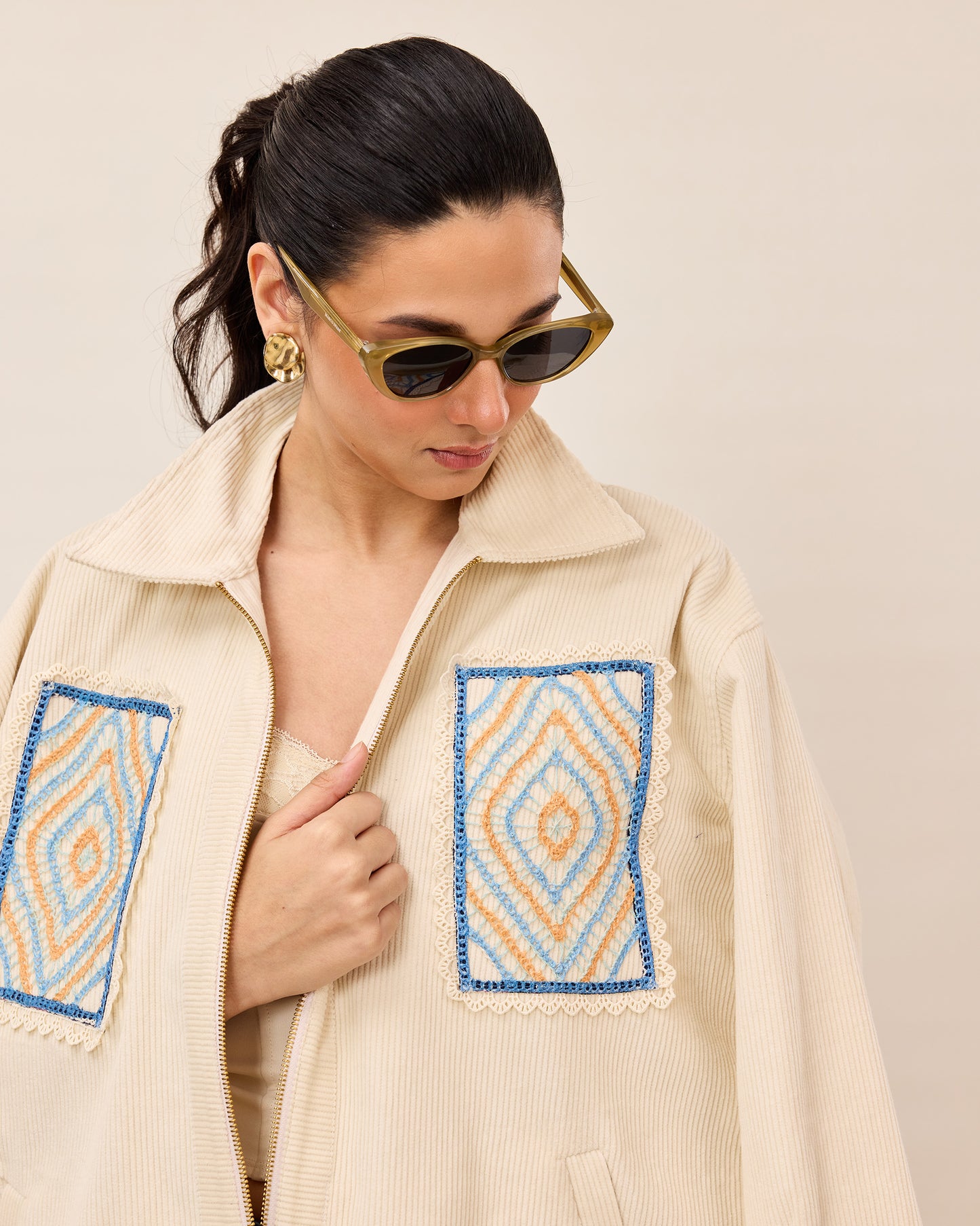 Geo Patch Cordrouy Zip Jacket