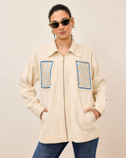 Geo Patch Cordrouy Zip Jacket