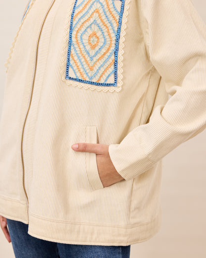 Geo Patch Cordrouy Zip Jacket