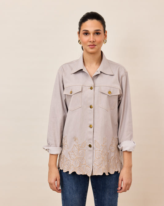 Dove Grey Floral Hem Shirt