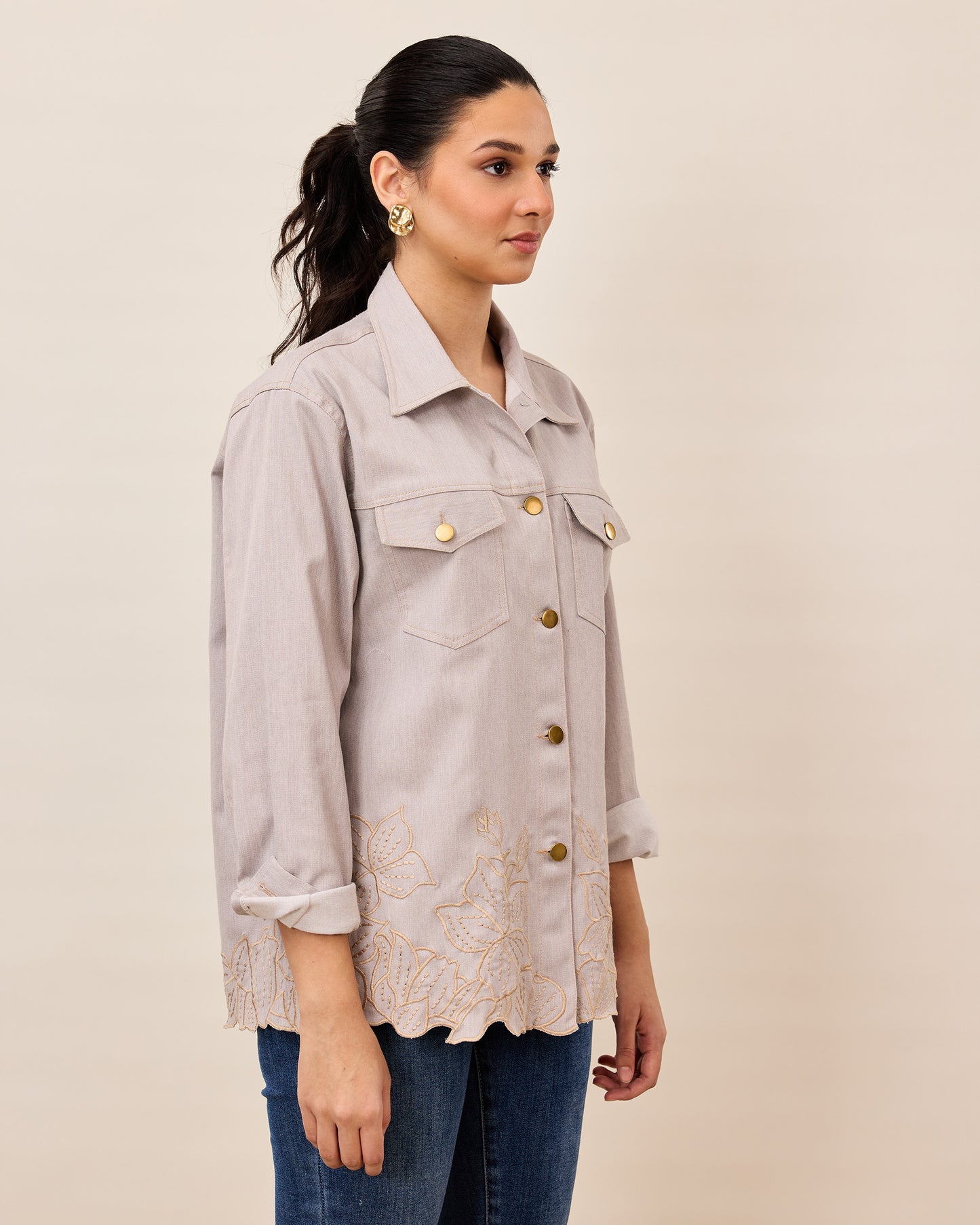Dove Grey Floral Hem Shirt