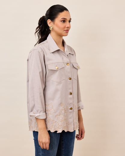 Dove Grey Floral Hem Shirt