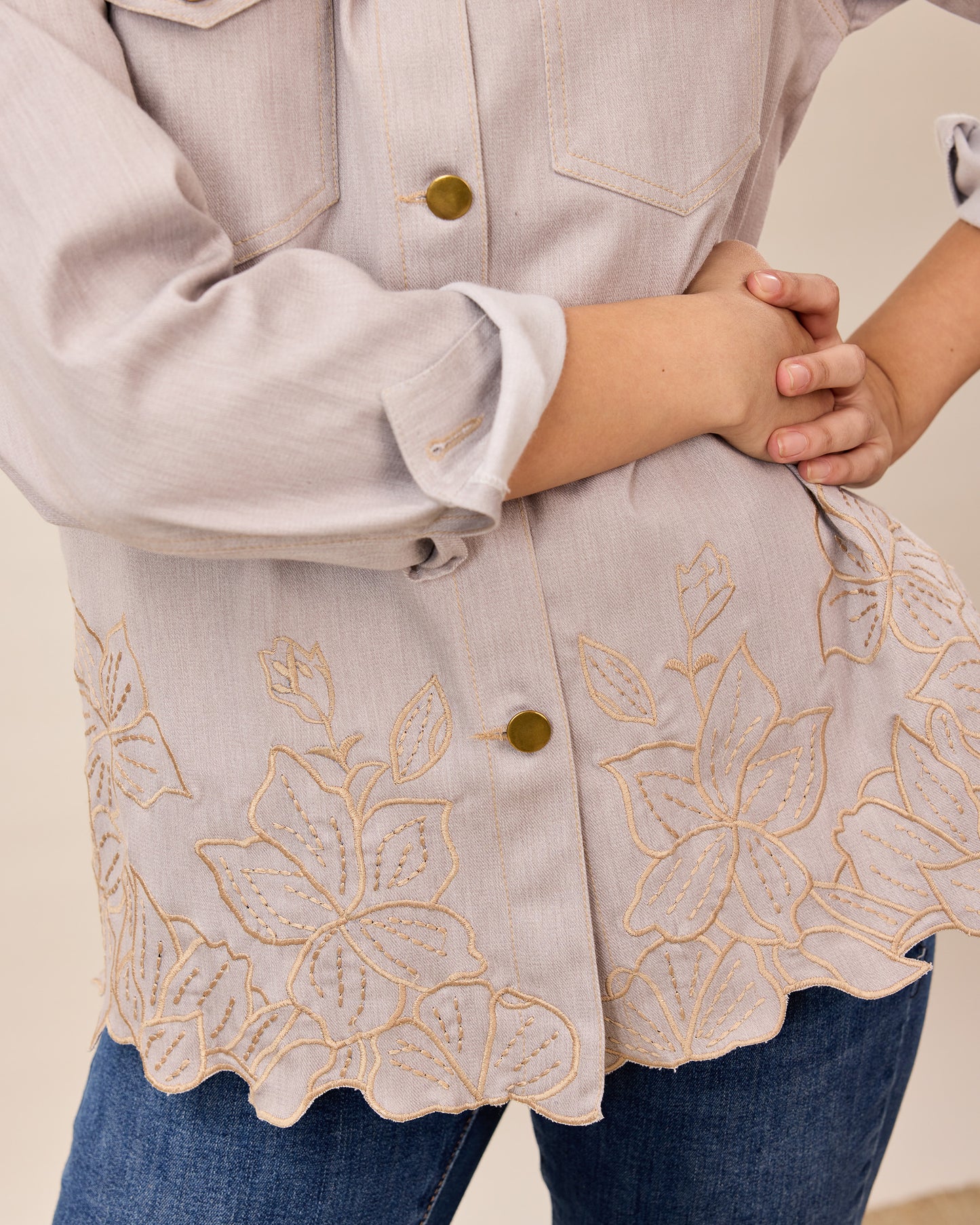 Dove Grey Floral Hem Shirt