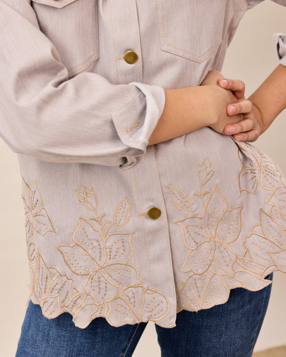 Dove Grey Floral Hem Shirt
