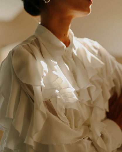 Ripple Ruffle White Shirt Dress