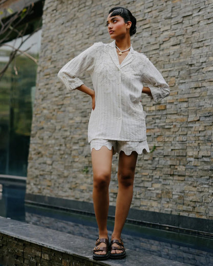 Celeste Cotton Linen Beadwork Co-ord Set