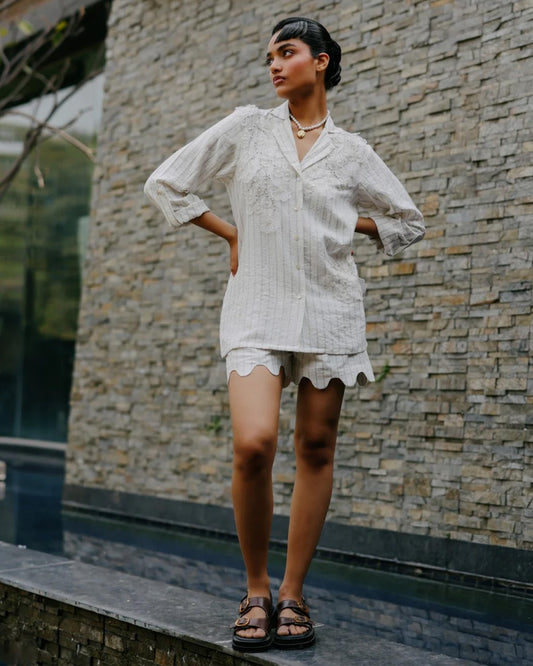 Celeste Cotton Linen Beadwork Co-ord Set
