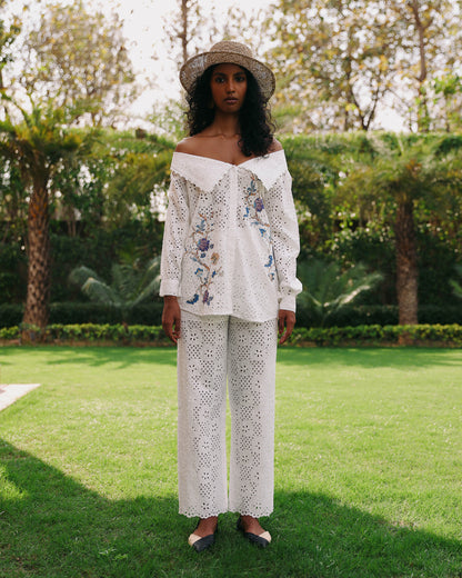 Cotton Eyelet Set With Floral Applique