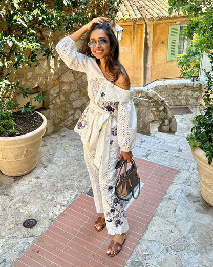 Cotton Eyelet Set With Floral Applique